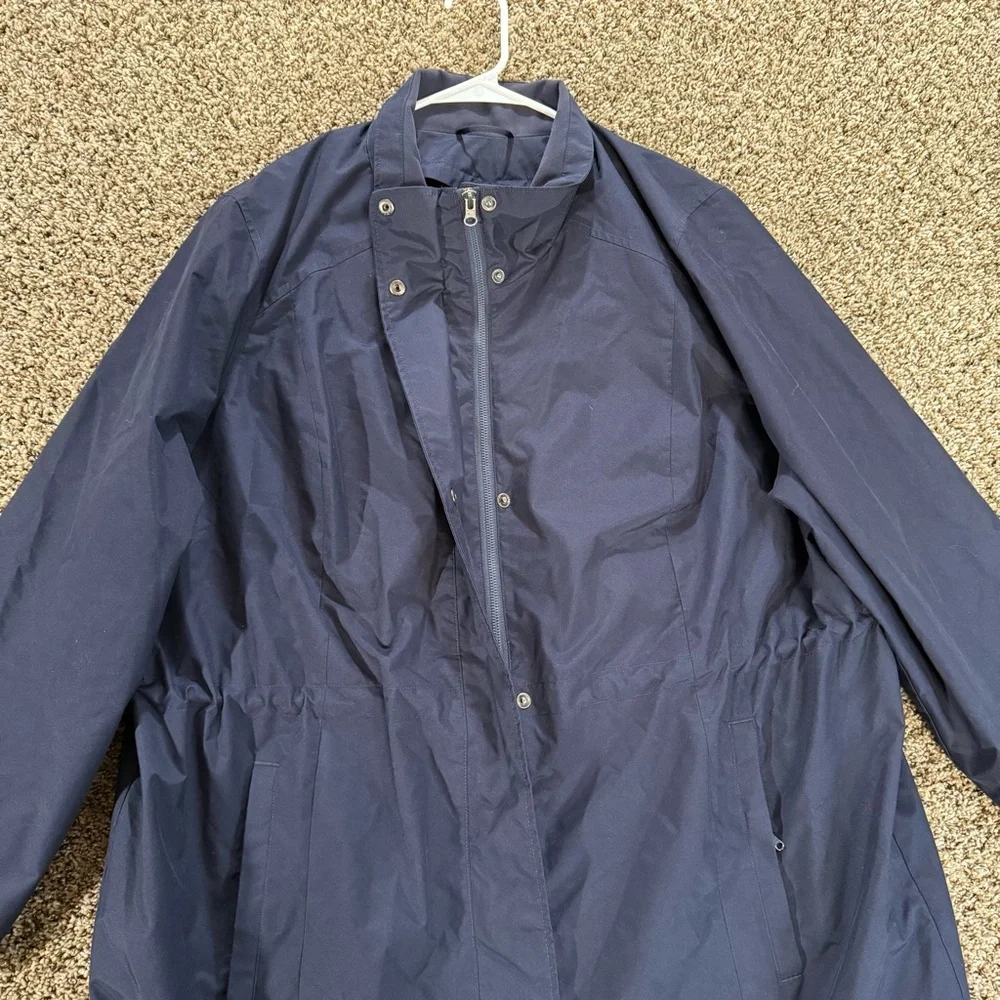 Lands End Navy Long Jacket Women’s XL American Airlines Oeko-Tex Lined Zip *Read